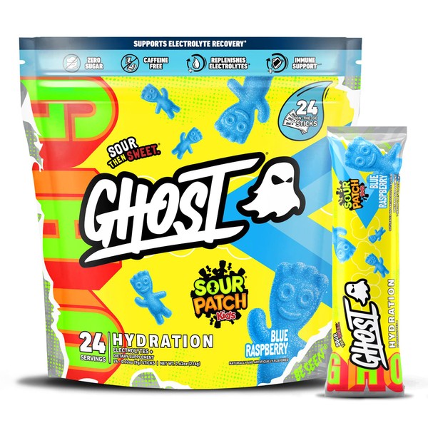 GHOST GHOST Hydration Packets, Sour Patch Kids Blue Raspberry, 24