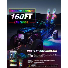 CO LIGHT 3FT Spiral COB LED Whip Lights with Remote and APP Control, 300 Colors & 200 Modes RGB Chasing/Dancing Lighted Antenna Applicable for RZR Can-Am Polaris UTV ATV Pickup Trucks, 2PCS