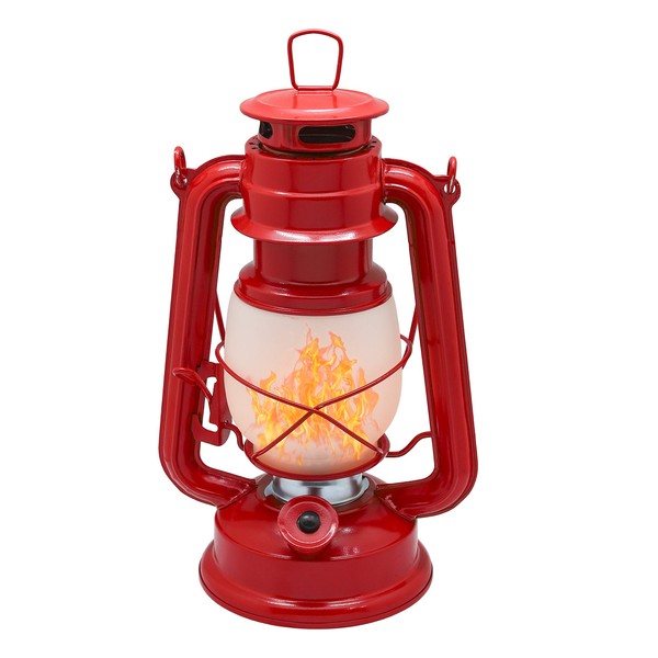YAKii LED Vintage Flame Lantern Metal Outdoor Hanging Lantern with Dancing Flame Battery Operated Halloween Outdoor Indoor Decoration(Red)