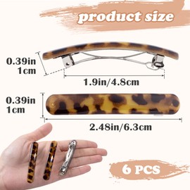 STSTR 6PCS French Barrette Hair Clips for Women, 2.48 Inch Small Tortoise Shell Hair Clip, Curved Glossy Thin Hair Flat Hair Accessories for Women - Leopard Color, Oval Style
