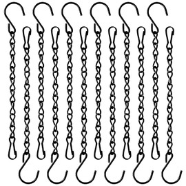 Jesiah 12PCS Hanging Basket Chains, 24cm Heavy Duty Plant Hangers with Hooks & Clips Metal Hanging Chains for Bird Feeders Cage Planters Wind Chimes Lanterns Decorative Ornaments (Black)