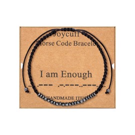 JoycuFF I Am Enough Bracelets for Women Obsidian Morse Code Bracelets for Best Friends Bestie Friendship Bracelets for Women Men Gifts for Women