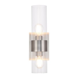 Modern Bathroom Sconces Wall Lighting with Clear Ribbed Glass, Brushed Nickel 2-Light Bathroom Vanity Light Fixtures for Mirror Living Room Hallway Bedroom