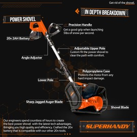 SuperHandy Snow Thrower/Power Shovel, Cordless Rechargeable DC 20V, Handheld, Lightweight | 10" in. Width 5" in. Depth, 25' ft Throwing Distance, 300 lbs per Min