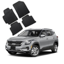 ecoMats All Weather Floor Mats Custom Fit for 2021 to 2025 Kia Seltos with Safety Locks, Front and Rear Set, Odorless, Non-Slip Backing, Black