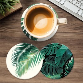 ANATTASOUL 9 Pcs Wood Coasters Sets for Drinks Tropical Leaves Colorful Wooden Cup Mat for Coffee Table Decor, Desk Coasters for Home, Apartment, Office, Bar