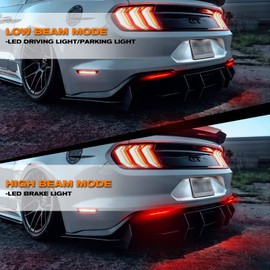 POPMOTORZ Smoked Lens 72 SMD LED Rear Bumper Reflector Lights Compatible With 2015-2017 Ford Mustang, Function as Tail/Brake or Rear Fog Lamps with RED High Beam and Low Beam - Pack of 2