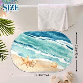 Beach Bathroom Rugs, Starfish Seashell Beach Rug, 21x31 in, Soft and Absorbent Bath Mat, Non-Slip Backing, Summer Oval Mat Floor Rug for Bathroom, Kitchen, Entryway Decor