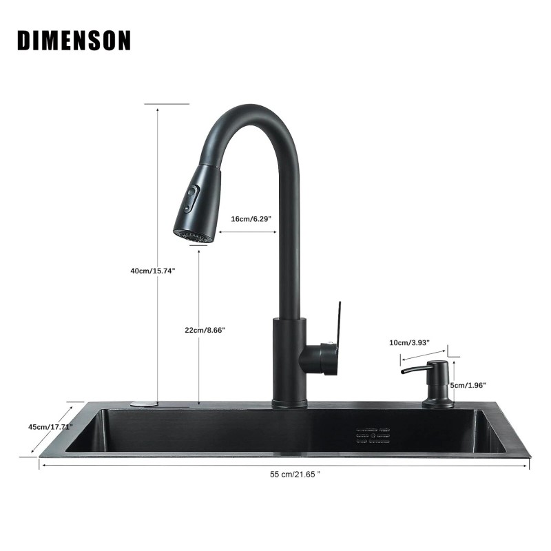 mvmhome Black Kitchen Sink Single Bowl Stainless Steel Sink with