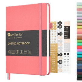 &And Per Se Dotted Journal Notebook, A5 Hardcover Leather Dotted Journal, 160 Pages 100gsm Thick Dot Grid Paper, 3 Sheets of Stickers Included - 5.7'' x 8'' (Rose pink)