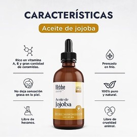 HEBBE | Aceite De Jojoba 50 ml | Orgánico Prensado En Frío Para Piel Y Cabello | Hidratante Facial Para Piel Mixta Y Grasa | Regula Sebo Fortalece Cabello