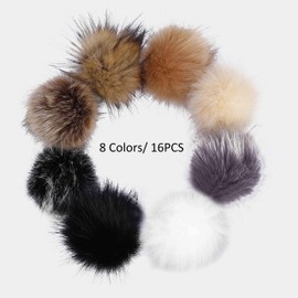 Faux Fur Pompom for Hats and Beanies, Fake Fur Pom DIY with Elastic Band for Knitted Hat Scarves Bag Keychain Accessories, Winter Fur Pompom Pack of 16, multicoloured
