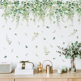 Mestiker House Plant Wall Sticker Plant Rattan Flower Butterfly Wallpaper Sticker Stylish Living Room Wall Sticker Wallpaper Waterproof Wall Decor Rental Housing (01-Green)