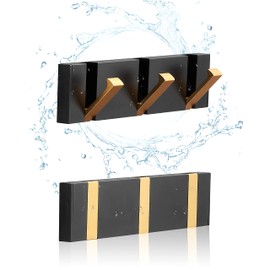 MrsJeggy 2 Pack，Watertight Black Gold Wall Hook，Towel Hooks for Bathroom Wall Mounted，Folding Black Coat Hook，No Punching，Wall Mounted Hook，Door Robe Hook，Bathroom Towel Hook，Also for Balcony，Kitchen