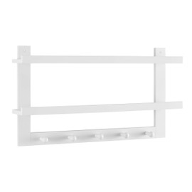 Danya B 2-Tier Ledge Wall Shelf Organizer with Five Hanging Coat or Towel Hooks - Perfect for Entryway or Bathroom (White)