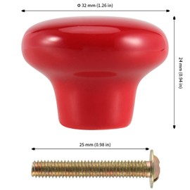 JAPCHET 35 Pack Red Ceramic Cabinet Knobs, Single Hole Ceramic Door Knobs with Screws, Button Round Mushroom Door Pulls for Kitchen Cabinet, Cupboard, Wardrobe, Dresser