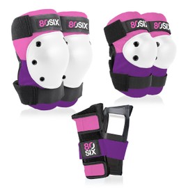 80Six Multi-Sport Pad Set - Knee Pads, Wristguards, Elbow Pads, Full Protective Gear for Kids, for BMX, Cycling, Inline Skating, Skate, Roller Skates, Skateboard Accessories (Pink Purple, Ages 8+)