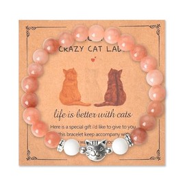 To A Crazy Cat Lady Bracelet for Women Girls Cute Birthday Mothers Day Gifts for Cat Mom Grandma Natural Stones Bracelets Gifts for Cat Pet Lovers Owners Friends Bff Sister Daughter Gifts for Girls