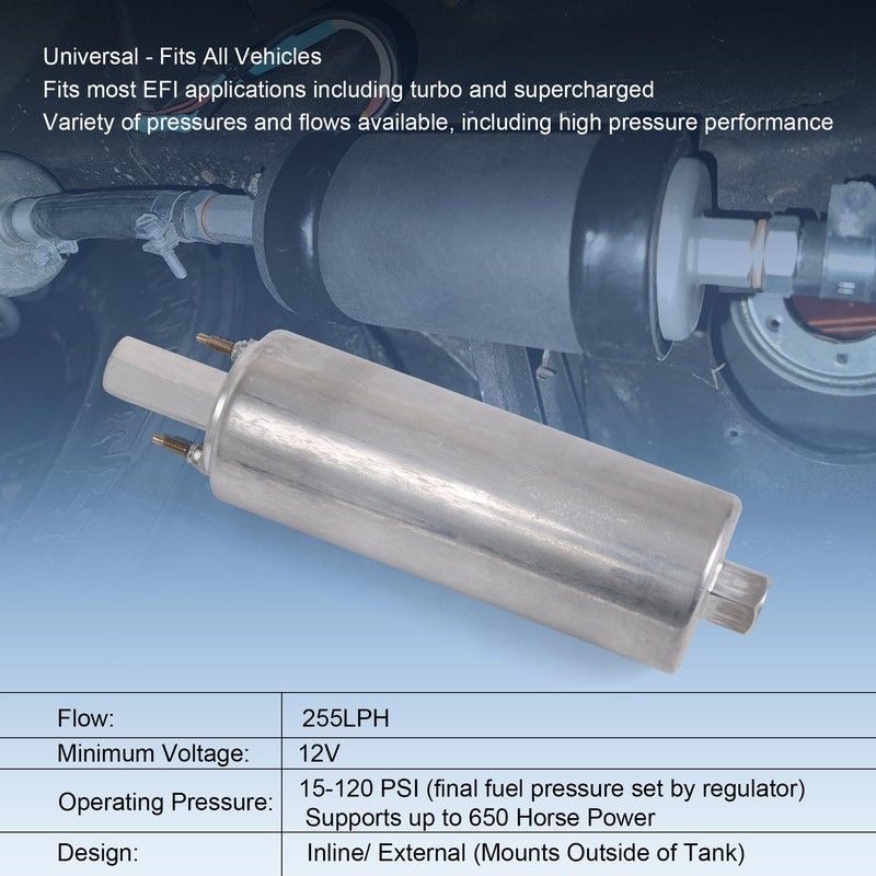 High Flow Pressure External Inline 255LPH Fuel Pump With Installation