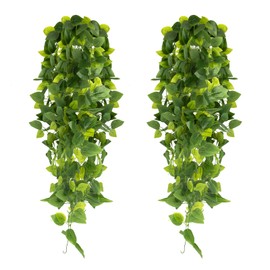 Beksodi 2pcs Artificial Hanging Plants, 3.6FT Fake Hanging Plants, Faux Pothos Vines Hanging Plant Greenery, Fake Ivy Vine for Wall House Room Indoor Outdoor Decoration (No Baskets)