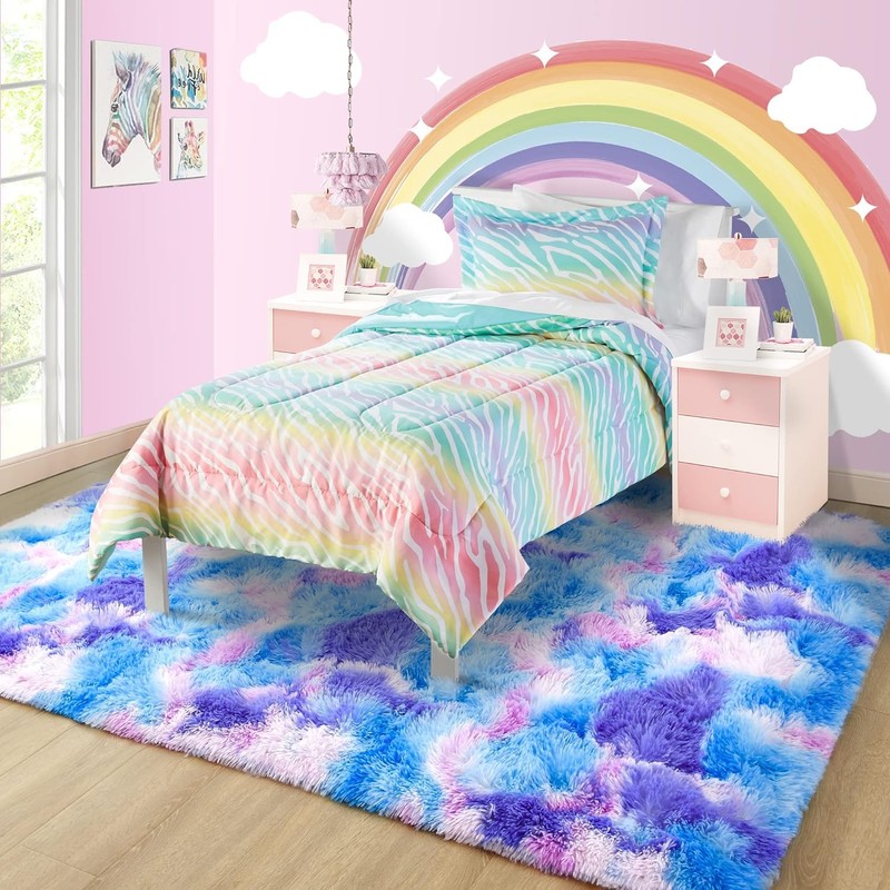 Noahas Fluffy 6x9 Area Rugs for Living Room,Tie-Dyed Blue and