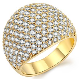 Big Gold Dome Ring - Diamond Accent Cubic Zirconia Wide Band Round Promise Wedding Statement Rings for Women (Yellow, 5)