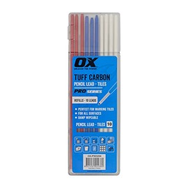 OX TOOLS Tuff Carbon Marking Pencil Replacement Lead 10-Pack | Red, Blue & White Lead - Designed For Tile Marking