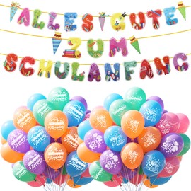 20 Colourful Latex Balls + 1 School Decoration Banner, with ABC 123 Pattern, Suitable for School Child 2025, School Cone Boys and School Cone Girls for School Party, Reception Party, Gathering