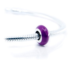 2 pcs of Purple Violet Enamel and Sterling Silver & Silicone Core Stoppers S925 for charm bracelet, Set of 2 Enamel Silver Stoppers Spacer lock Charms w/black silicone ring, Stoppers