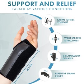 Actesso Advanced Wrist Support Brace - Carpal Tunnel Splint - Relieves Wrist Pain, Sprains, Tendonitis and RSI (XL, Left)