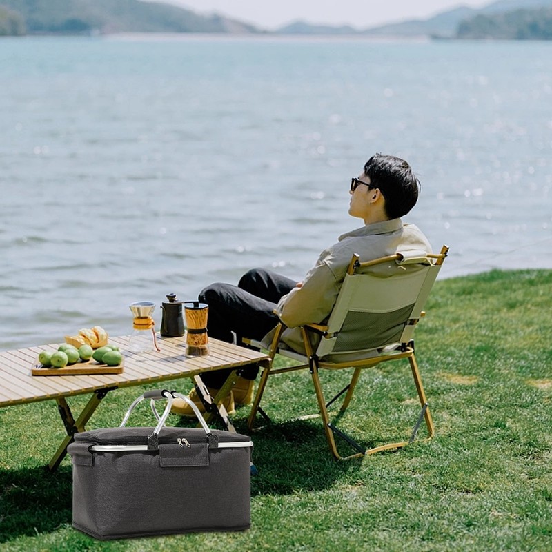 Picnic Bag Foldable Picnic Basket Insulated Comfortable Handle Ice Pockets