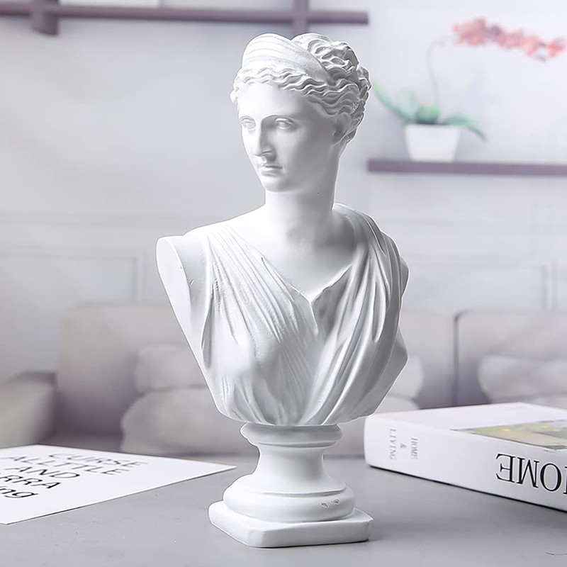 13.8 Inch Classic Greek White Athena Woman Bust Statue, Home