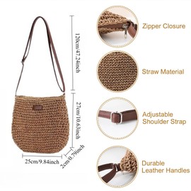 Summer Handbags For Women Uk, Raffia Bag, Bohemian Woven Handbags For Women, Woven Bag With Zip For Summer Holidays Travel Beach