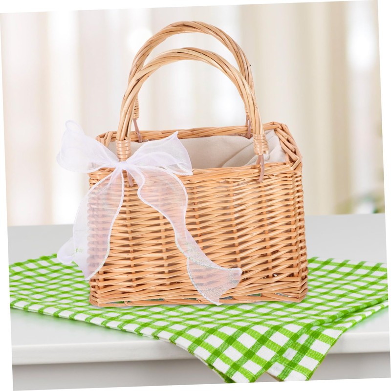 WHAMVOX Boho Style Woven Rattan Basket Purse Drawstring Closure for
