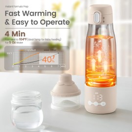 CapyBud Portable Bottle Warmer for Travel, 12 Oz Milk Warmer for Breastmilk Formula Water, 3 Mins Fast Heating, Long Battery Life, 5 Levels Smart Temp Control, Ideal for Night Feeding, Travel, Car