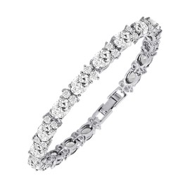 Cubic Zirconia Tennis Bracelet CZ Round Cut 2.5mm White 7x5mm Oval Cut Silver Plated Brass 7 inch