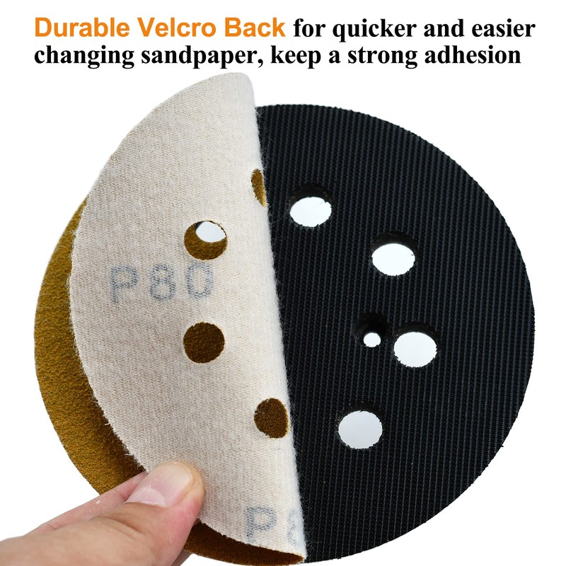 Aiyard 5-Inch 8-Hole Hook and Loop Sanding Discs 80-Grit Random