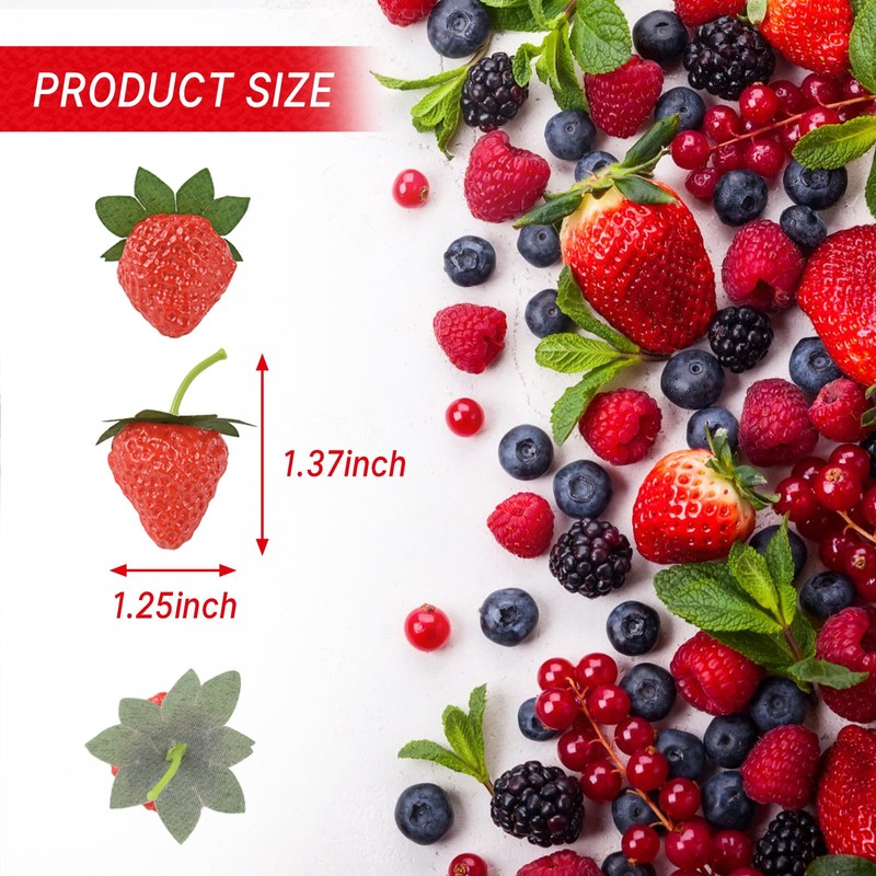 Luckforest Artificial Strawberries, 30 Pcs Small Lifelike Strawberries Plastic Fake