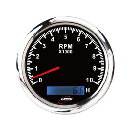 RACETECH 7 Color LED Black Dial 85mm 3-3/8" Electrical Tachometer 10000 RPM Stainless Steel Rim HOURMETER Waterproof 12V 24V for Car Truck Marine Boat Yacht Motorcycle