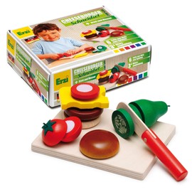 Erzi 28203 Schneidset Cheeseburger aus Holz, Kaufladenartikel für Kinder, Rollenspiele