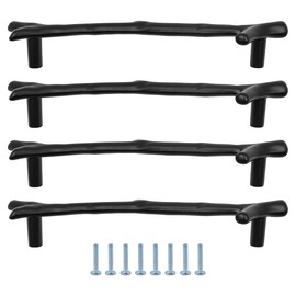 ZONADAH Set of 4 Door Handles Wardrobe Drawer Handles Matt Black Tree Branch Shape Cabinets Handles, Hole Distance 128mm Knobs for Drawer Cabinet Wardrobe Door Home Kitchen Bathroom