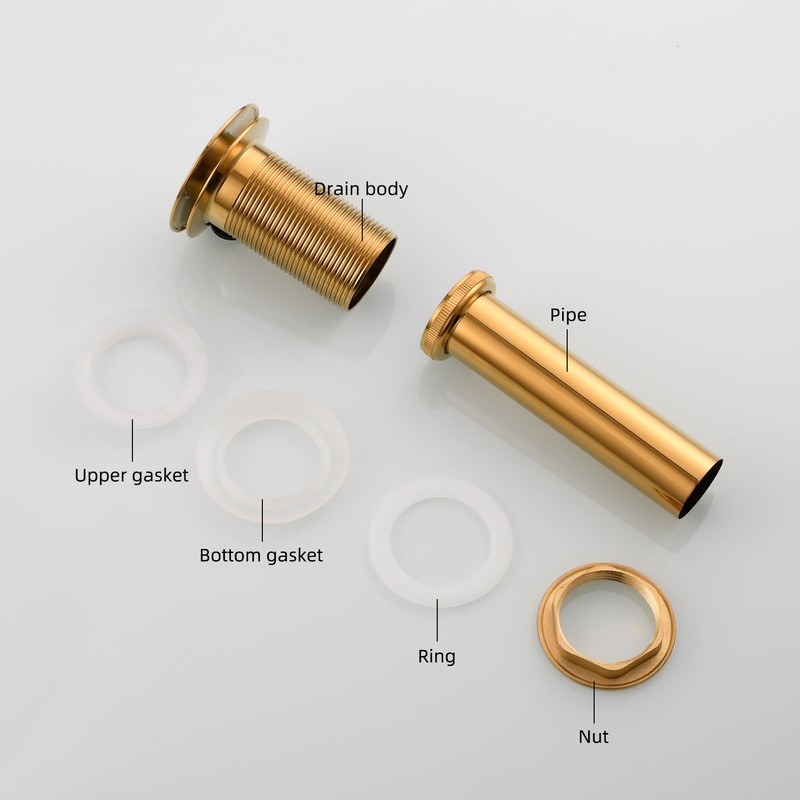Cienica Bathroom Drain,Brass Drain,Drain Stopper Pop-Up,Drain Without Overflow,Gold,BW03J-1