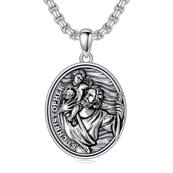 PDTJMTG 925 Sterling Silver St Michael/St Christopher Oval Round Medal