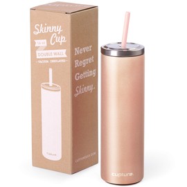 Cupture Stainless Steel Skinny Insulated Tumbler Cup with Lid and Reusable Straw - 16 oz (Assorted Colors) (Rose Gold)