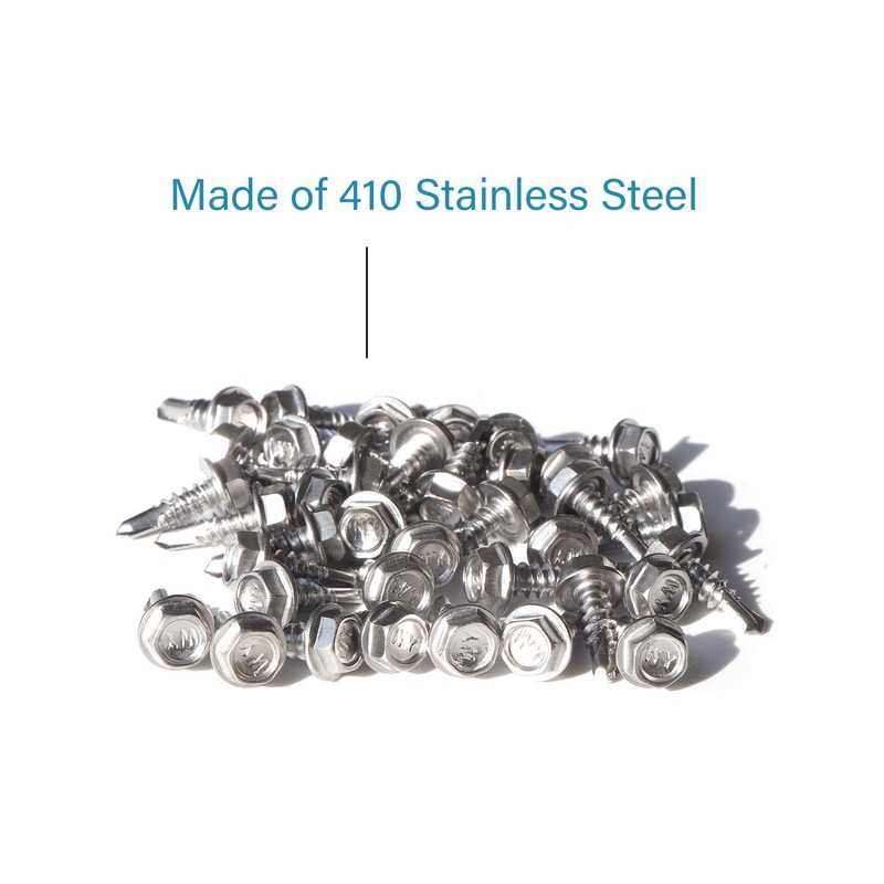 IMScrews 50pcs #8 x 1/2" Stainless Hex Washer Head Self
