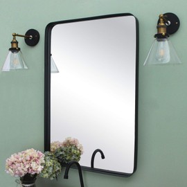 TEHOME 24x36 Black Metal Framed Bathroom Mirror for Wall in Stainless Steel Rounded Rectangular Bathroom Vanity Mirrors Wall Mounted