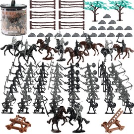AMOR PRESENT Medieval Knights Toys, Knight Action Figurines for Kids Children Army Men Toy Soldiers, 124PCS with Storage Container