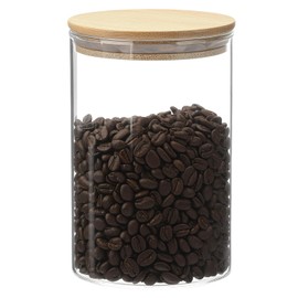 QWORK 960 ML / 32 FL Oz Borosilicate Glass Storage Container with Wood Lid, Canister Pantry Jar, Stackable Clear Organizer Bottle