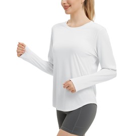 baleaf Women's Sun Shirts UPF50+ Long Sleeve Workout Tops UV Protection Running Athletic Lightweight Quick Dry Ultra White XL