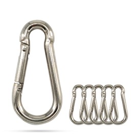 Premium Stainless Steel Spring Snap Carabiner Hooks - 304 Steel Clips, 6-Pack